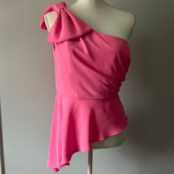Amanda Uprichard Bright Pink Spring Blouse Top One Shoulder Preppy Size Medium - Picture 2 of 8